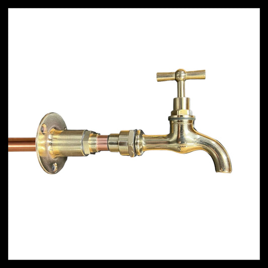 Brass and copper wall mounted vintage style tap sold by All Things French Store