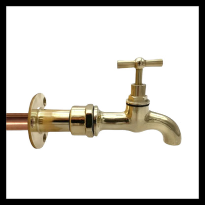 Brass vintage style wall mounted bathroom or kitchen tap sold by All Things French Store