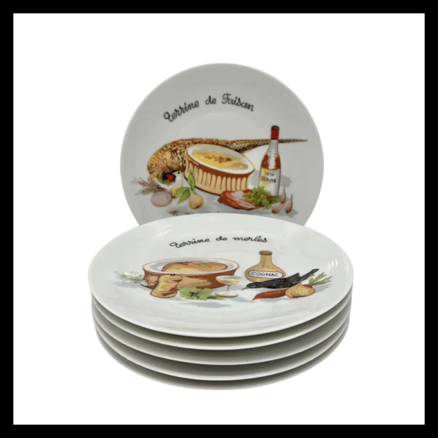 French Pate Plate Set, 6 Terrine Serving Plates, Shabby Chic Tableware (C1)