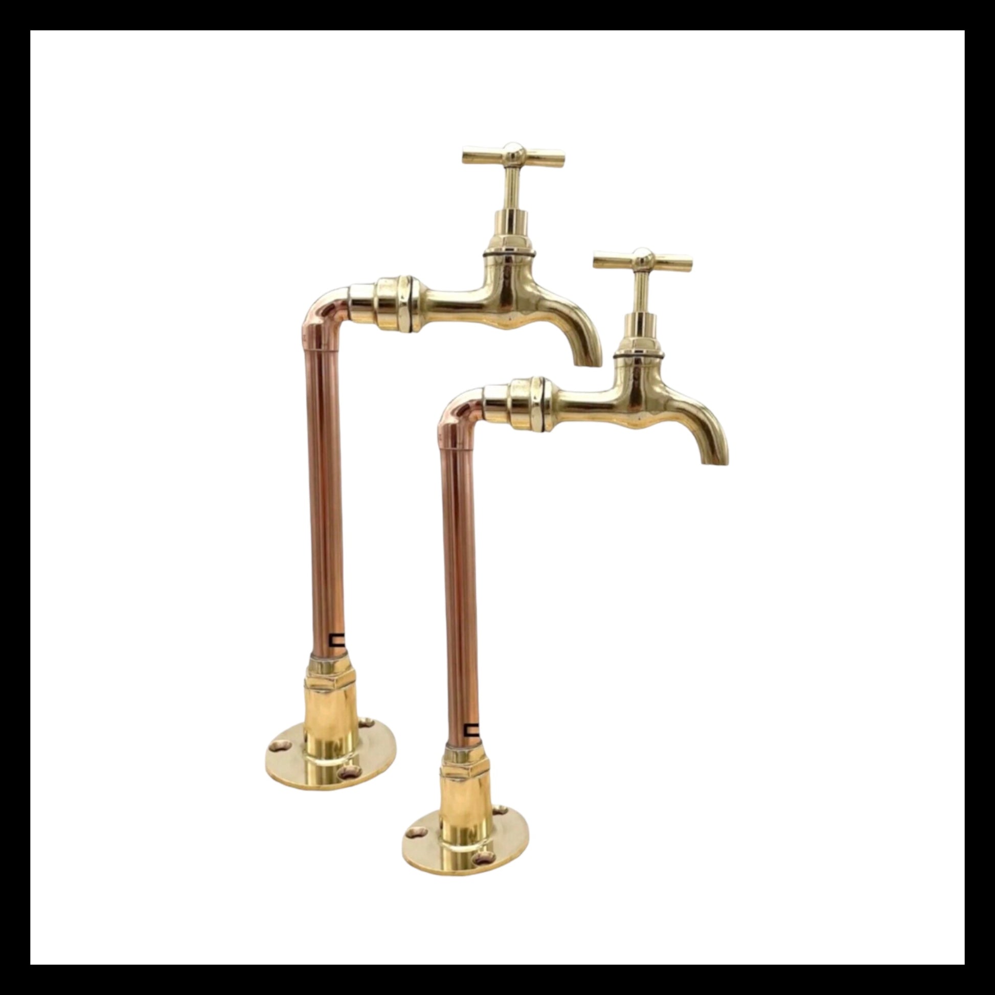 image pair copper and brass kitchen taps sold by All Things French Store