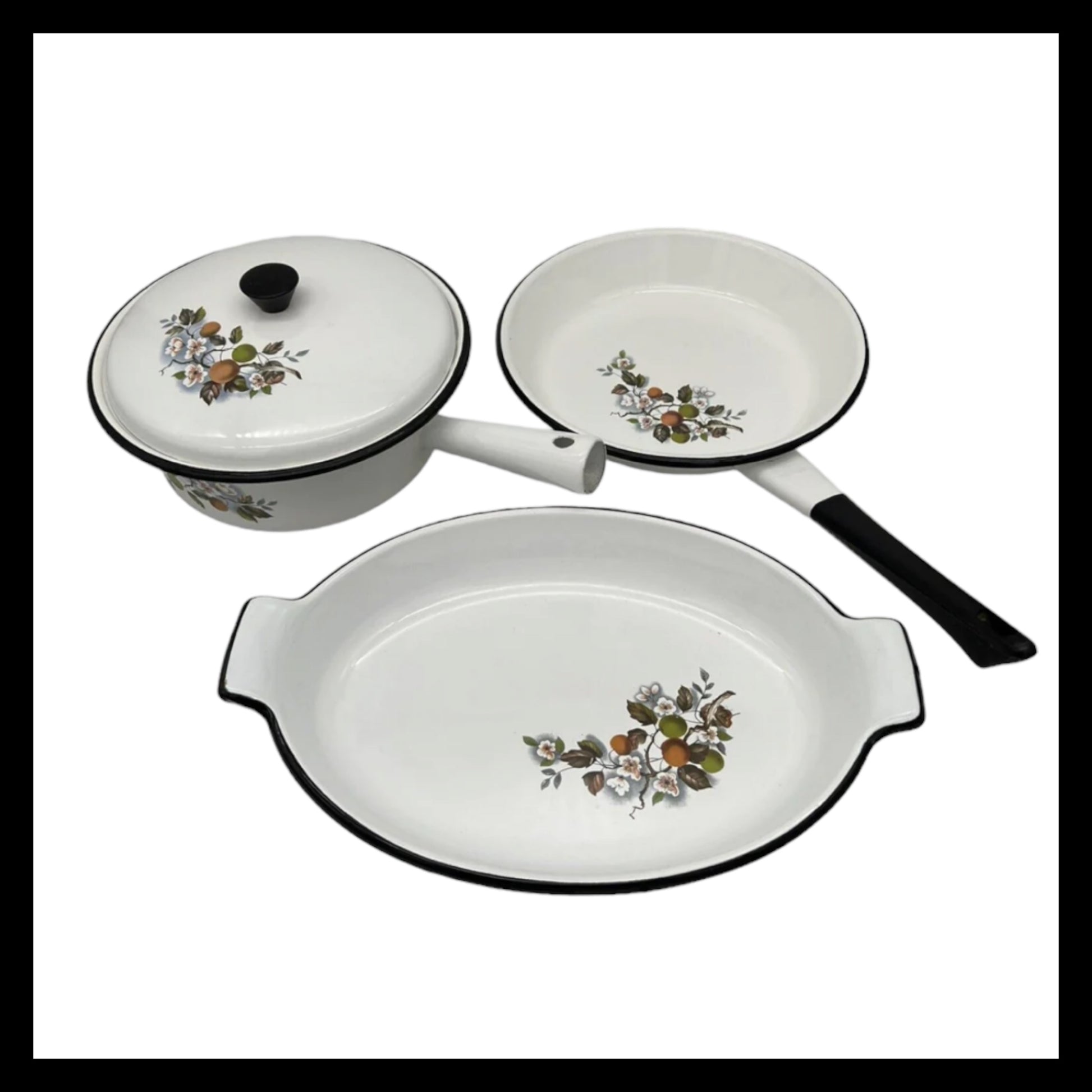 French vintage enamel 3 piece pan set sold by All Things French Store