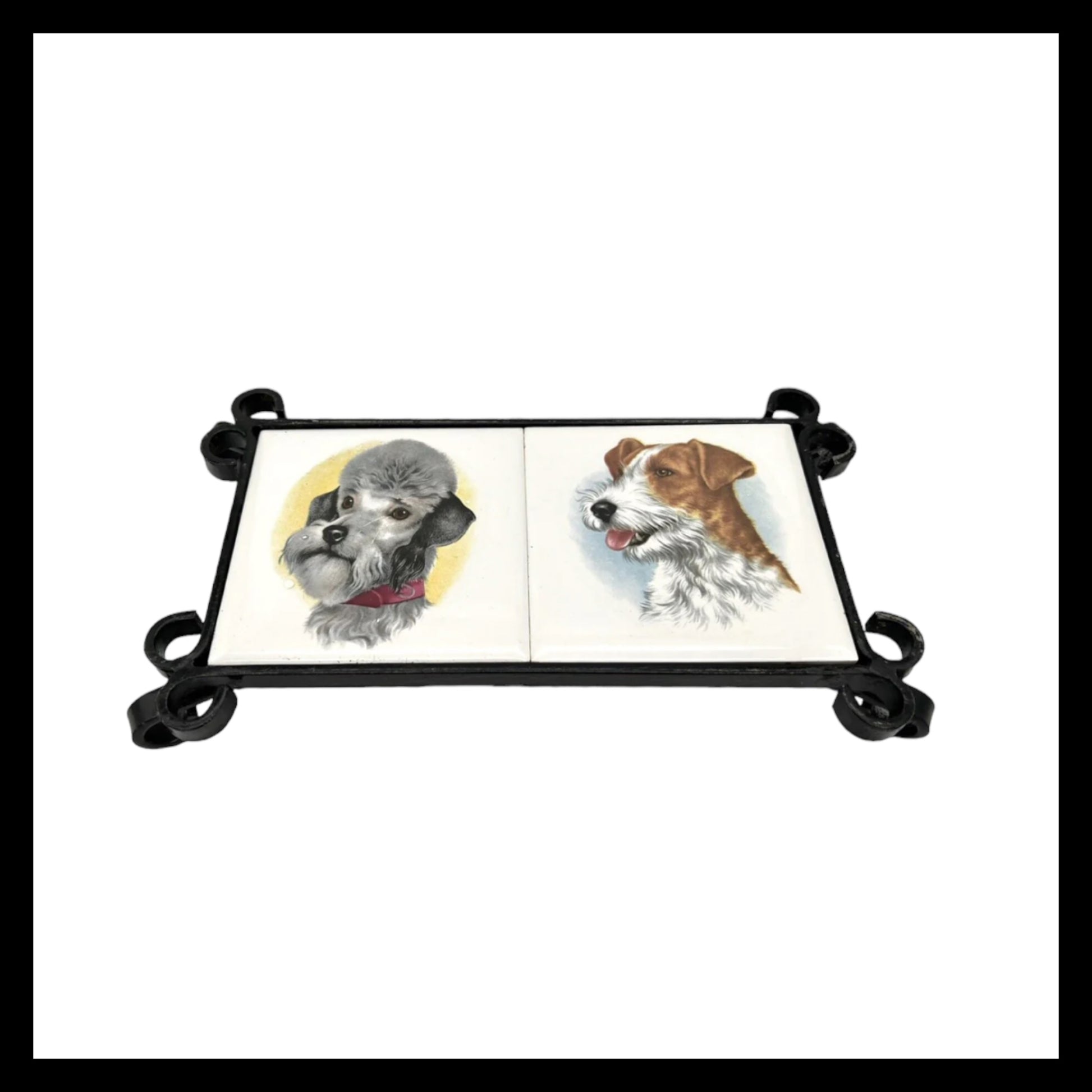 image French tile topped pan trivet with dog pictures sold by All Things French Store