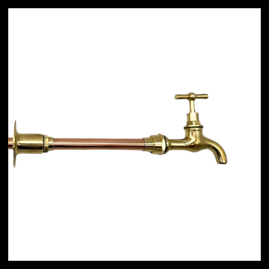 Vintage Style Brass Kitchen Tap, Brass Bathroom Wall Mounted Tap (T18)