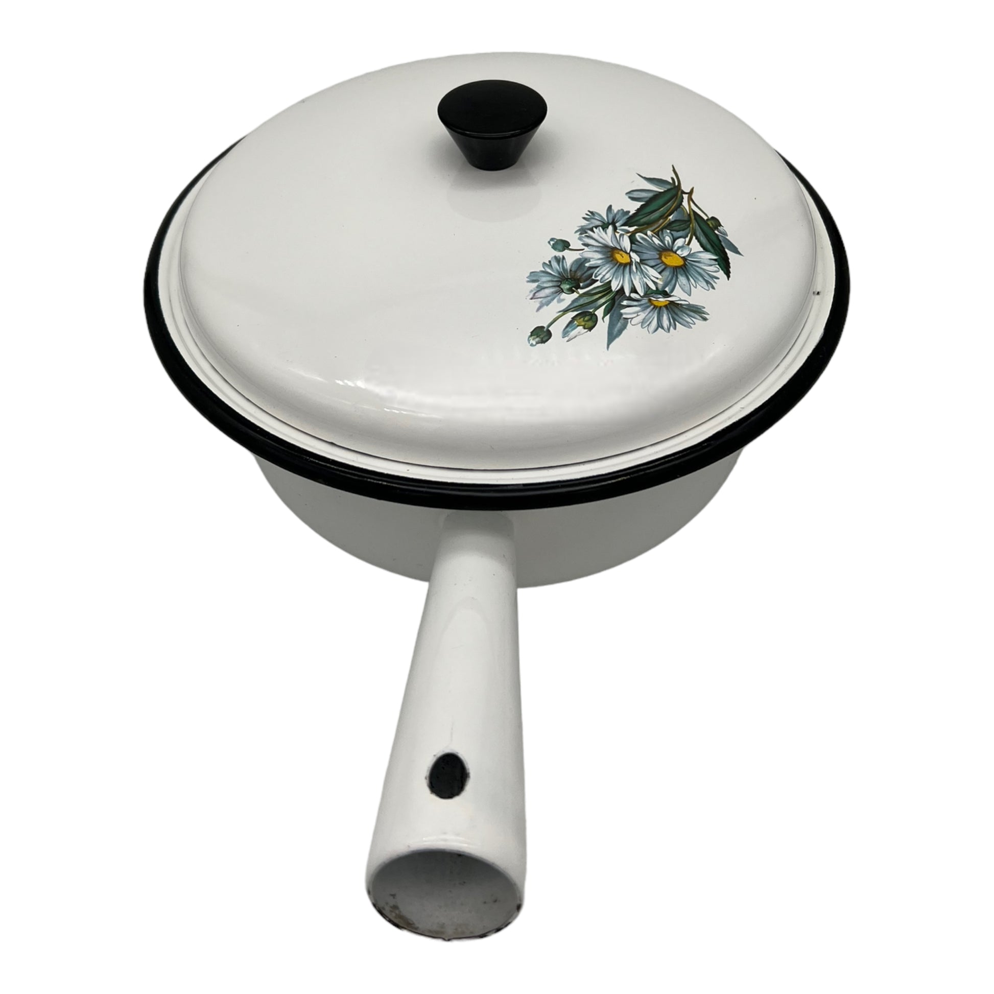 French vintage enamel flower design saucepan with lid sold by All Things French Store