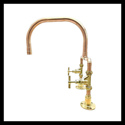 Copper and Brass Handmade Kitchen Mixer Taps, Belfast Sink Taps