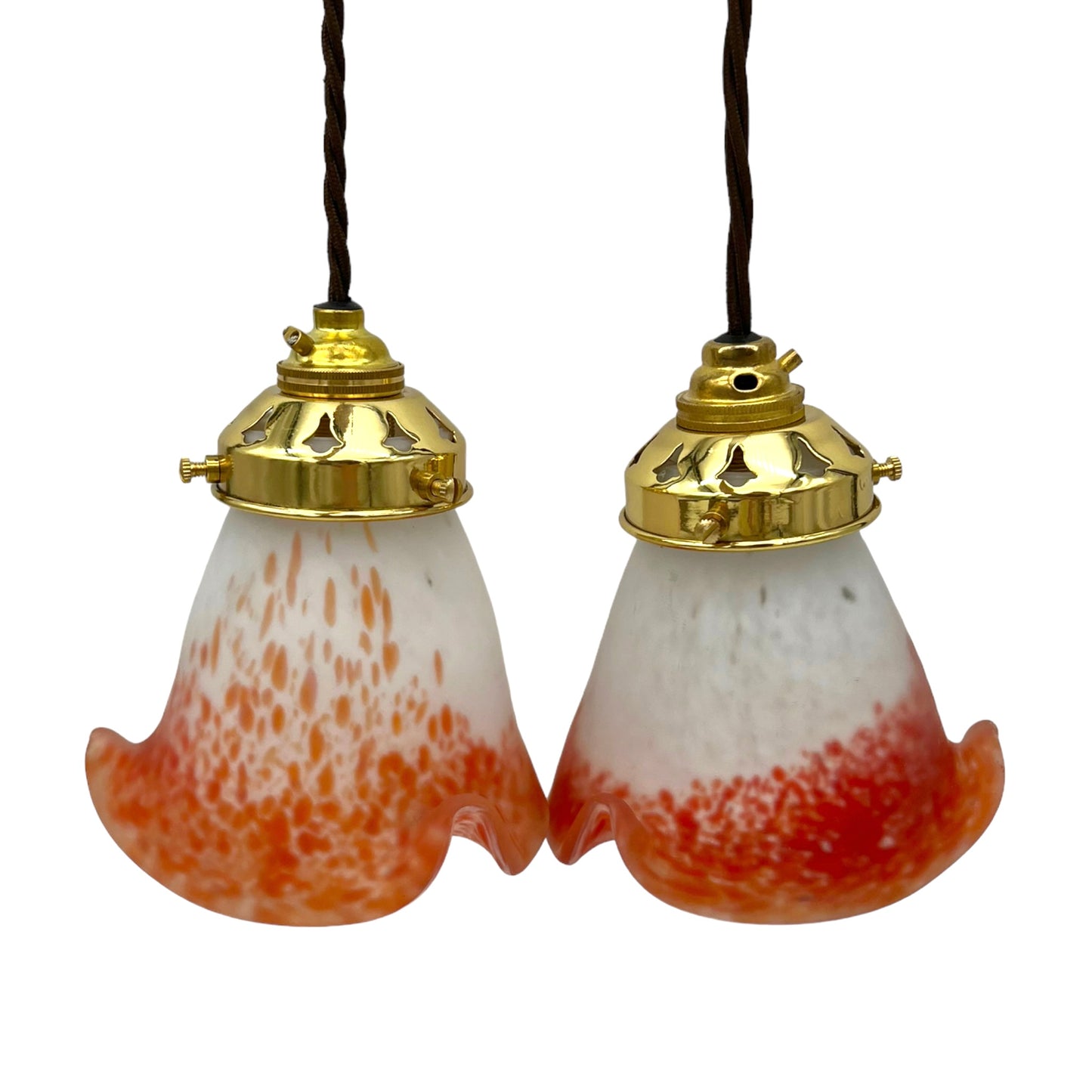 Pair of French Vintage Pendant Glass Ceiling Lampshades with new fittings (B54)
