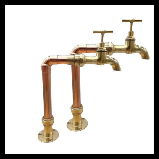 Copper and brass handmade pillar kitchen or bathroom taps sold by All Things French Store