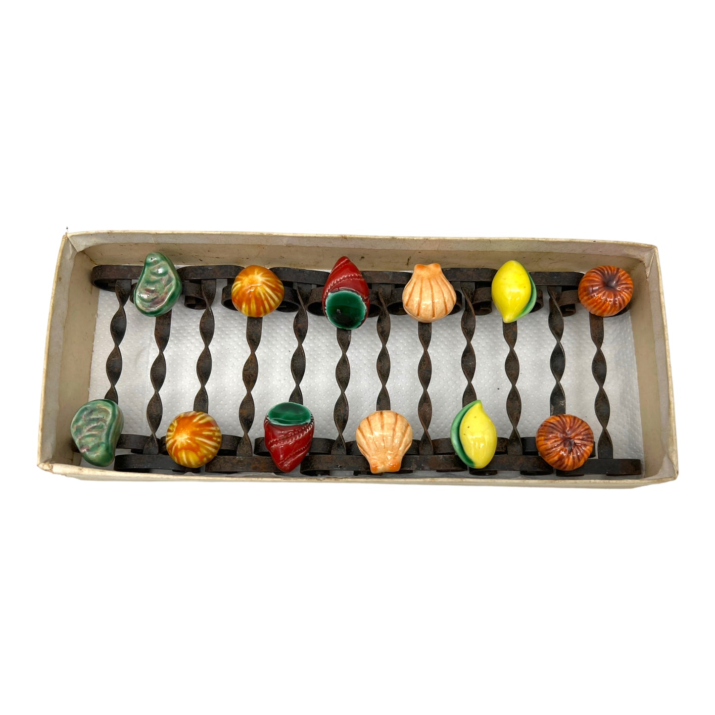 Box of 12 French vintage majolica cutlery rests sold by All Things French Store