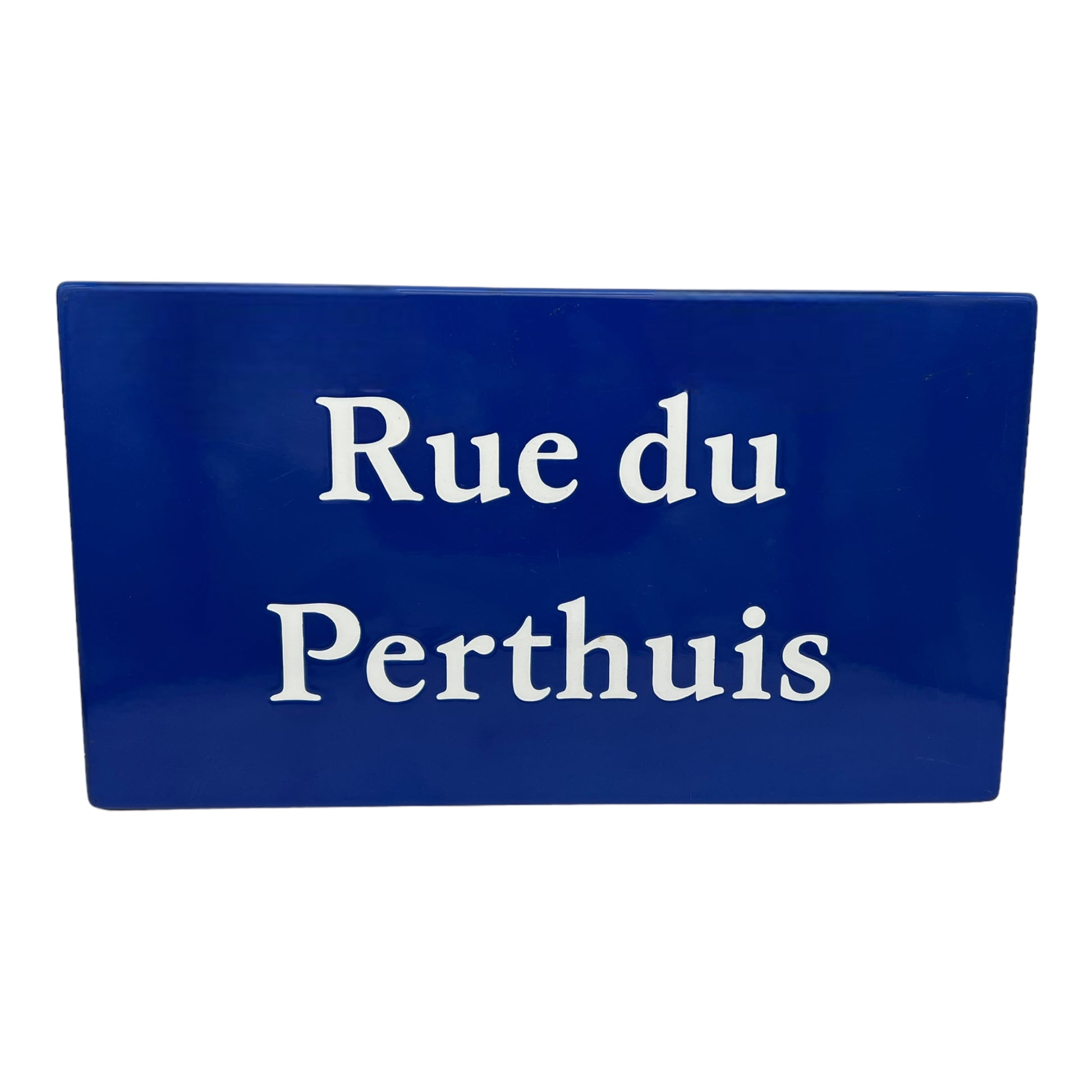 French blue enamel road sign Rue du Perthuis sold by All Things French Store