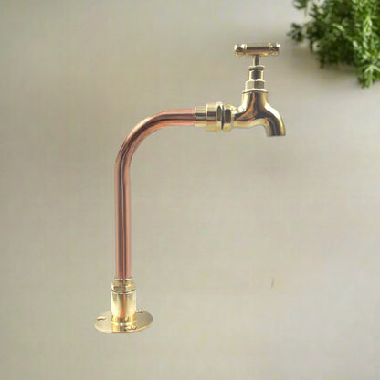 Small Brass and Copper Vintage Style Tap, Copper Bathroom or Cloakroom Tap