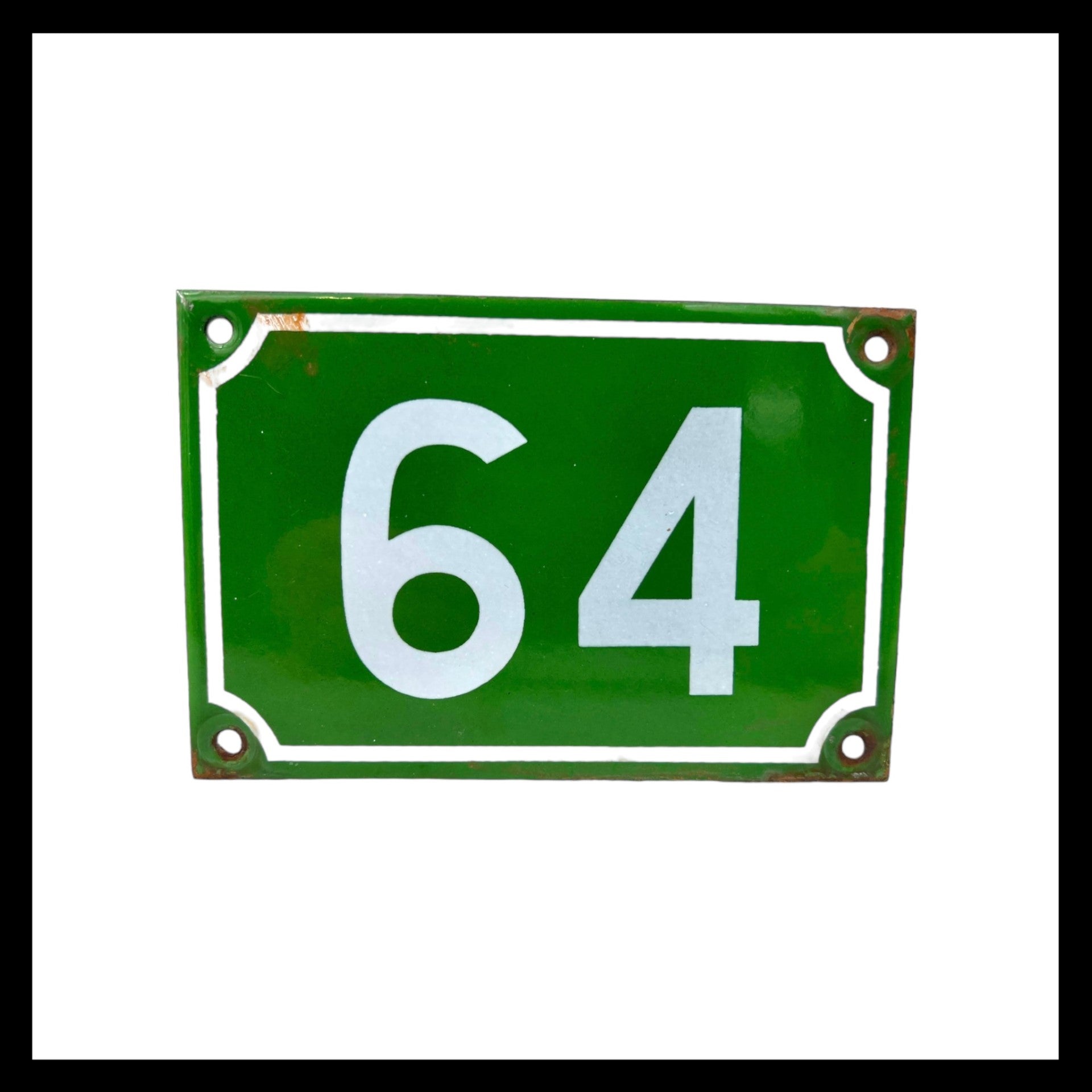 image French enamel green and white door number 64 sold by All Things French Store