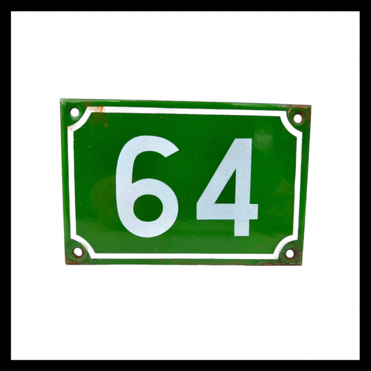 image French enamel green and white door number 64 sold by All Things French Store