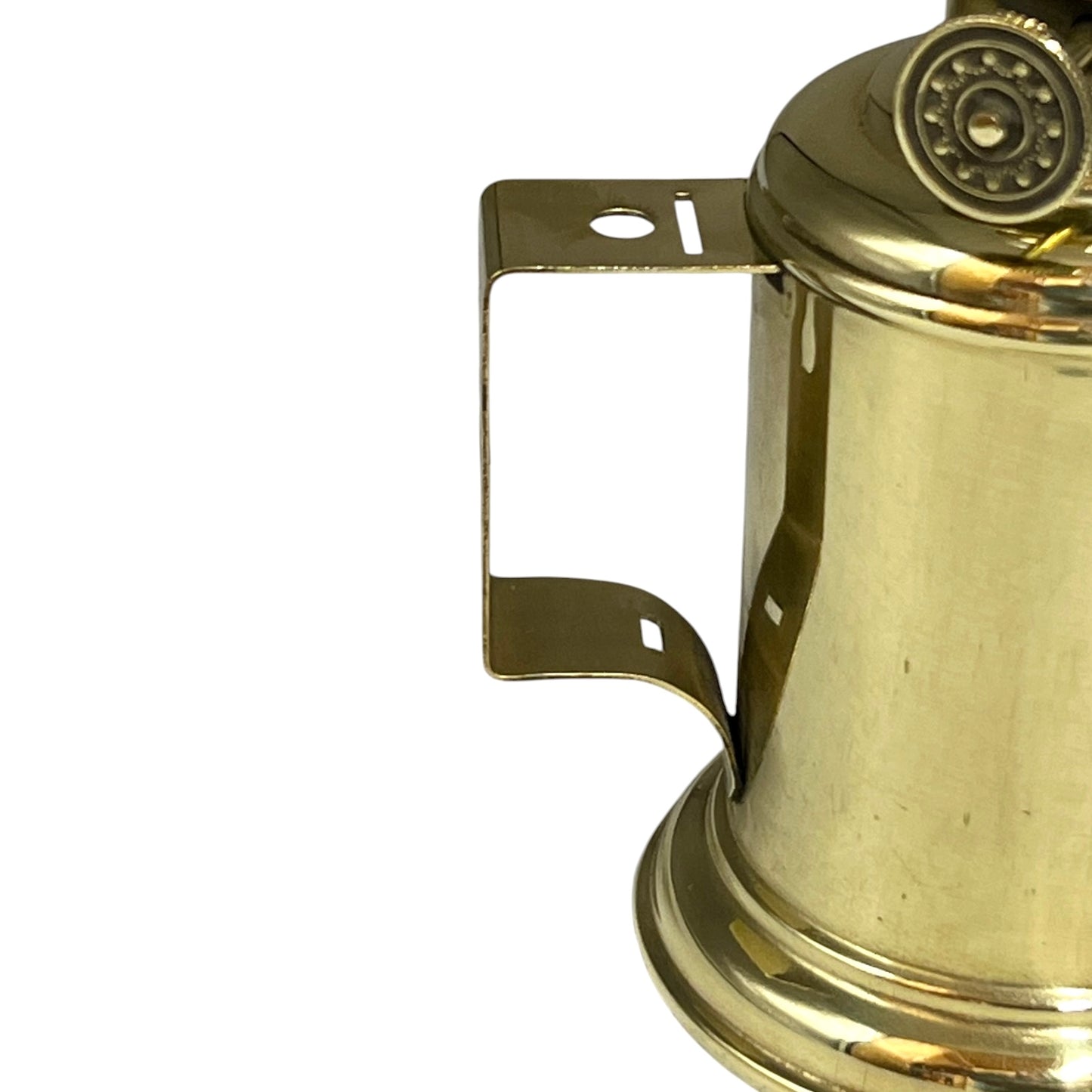 side handle for brass oil lamp on a white background