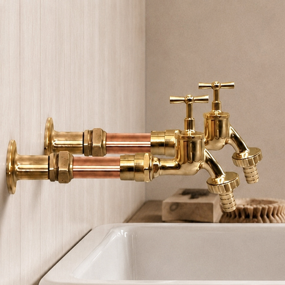 Pair of Traditional Brass and Copper Kitchen Taps ideal for Belfast Sink