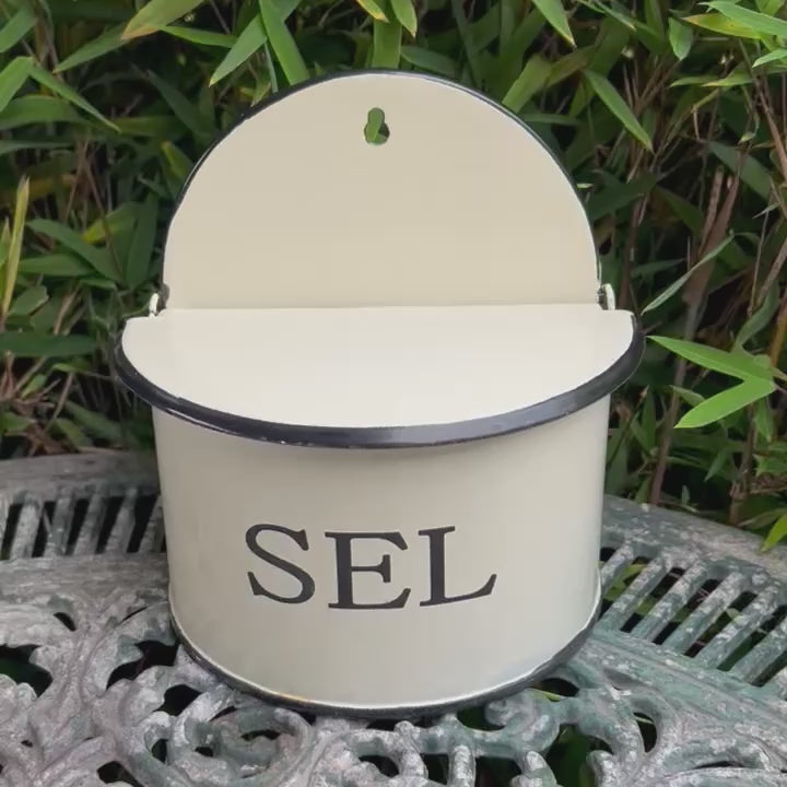 video of French enamel salt pot 