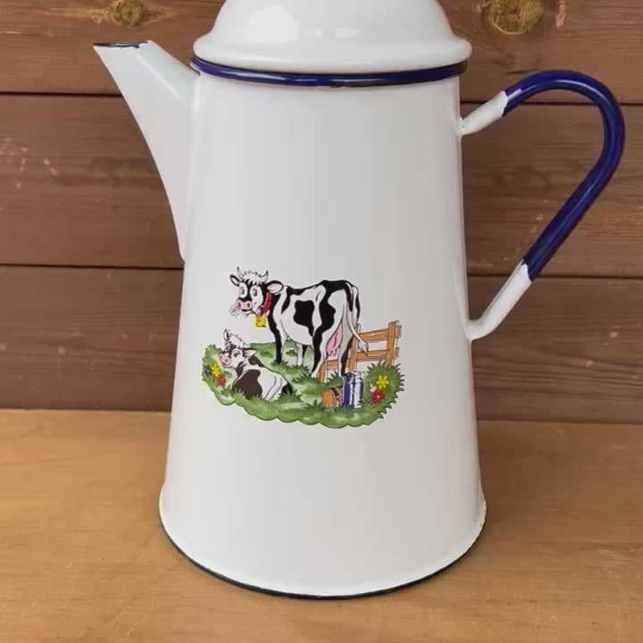 video of a French enamel farmhouse coffee pot 