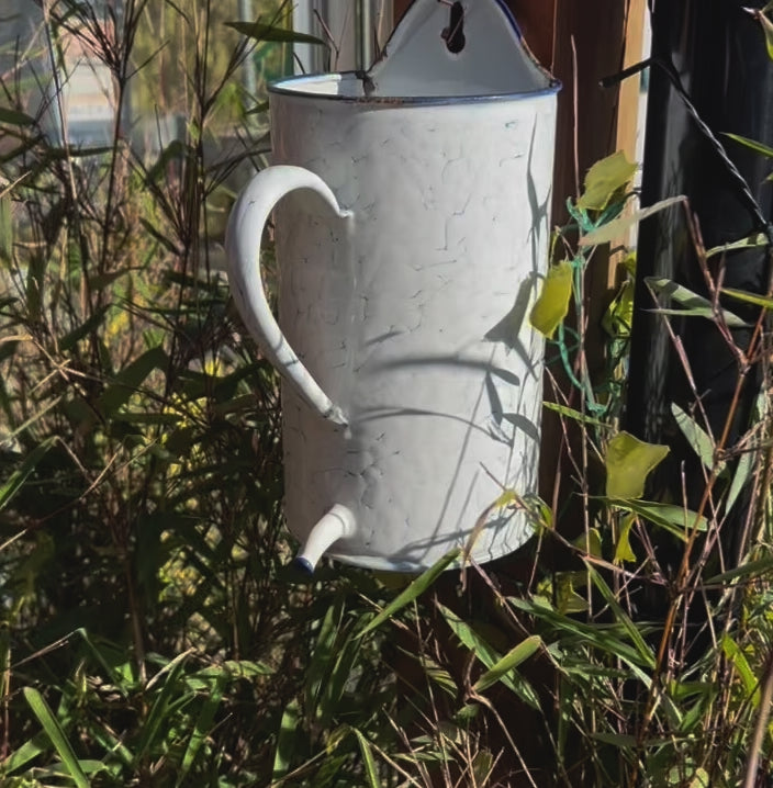 Vintage French Enamel Kitchen Jug, Garden Plant Pot, Shabby Chic Planter