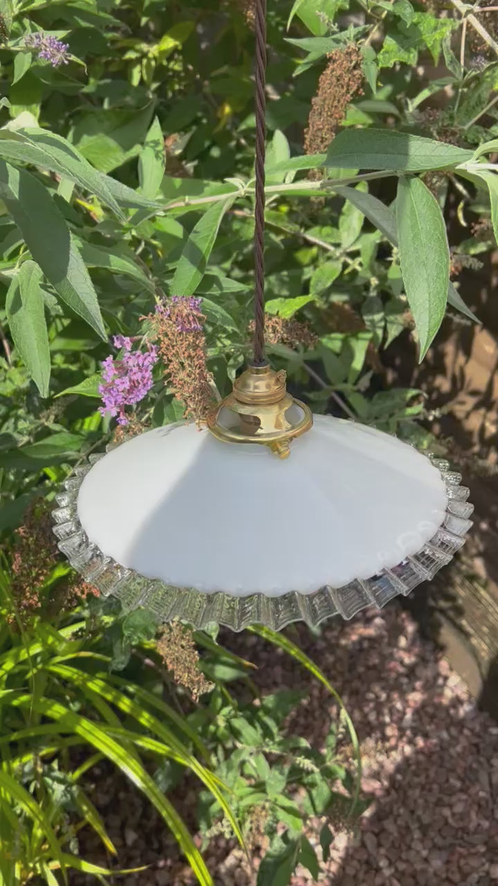 video of French vintage glass opaline ceiling lampsahde 
