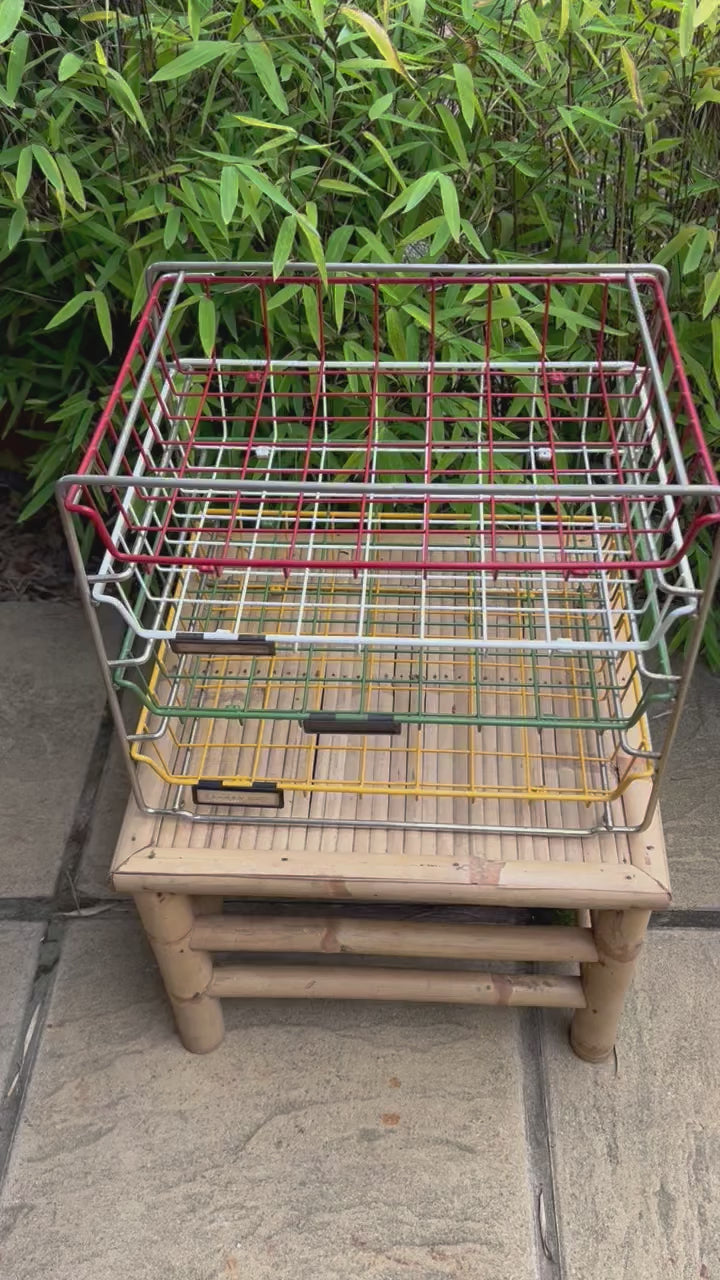 Vintage French Metal Paper Filing Trays, Industrial 4 Tier Desk Basket Drawers 