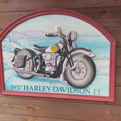 Harley Davidson EL Police Motorcycle 3D Wooden Wall Art – Vintage Style Pub Sign
