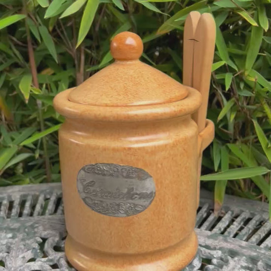 video of a French vintage ceramic cornichons jar
