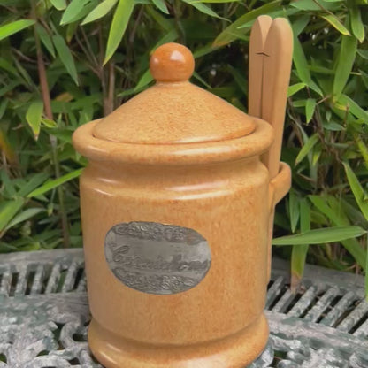 video of a French vintage ceramic cornichons jar
