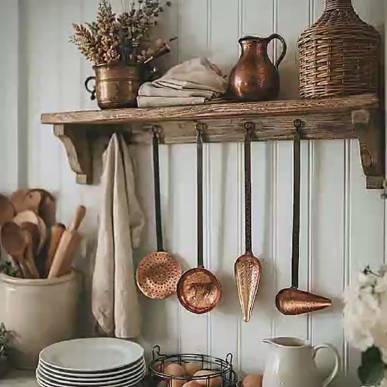 video of 4 French copper cooking utensils