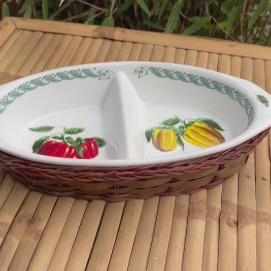 Italian porcelain appetiser or tapas dish in a small basket