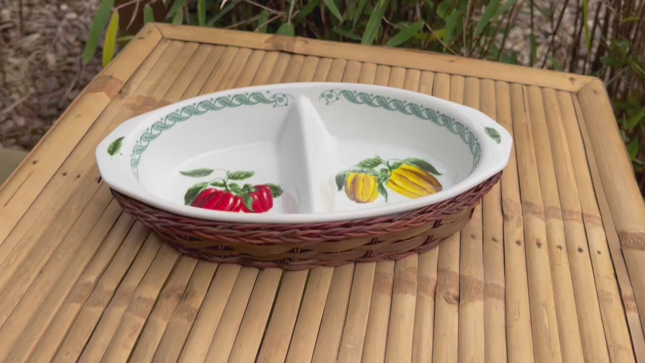 Italian porcelain appetiser or tapas dish in a small basket