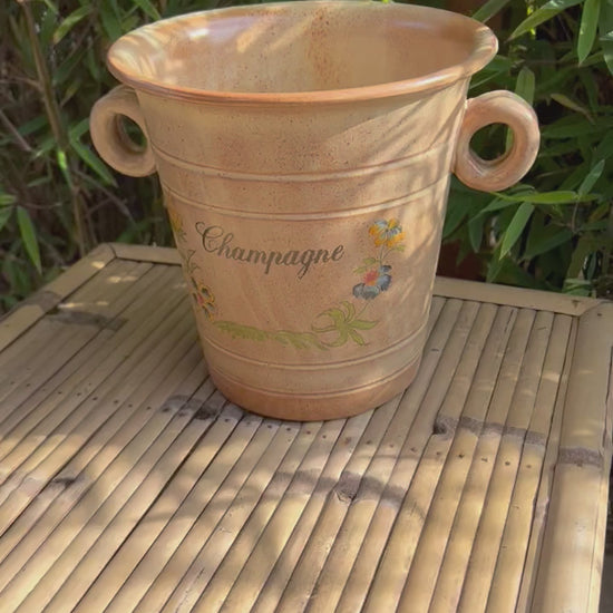 Vintage French Champagne Bucket, Ceramic Stoneware Ice Cooler, Home Bar 