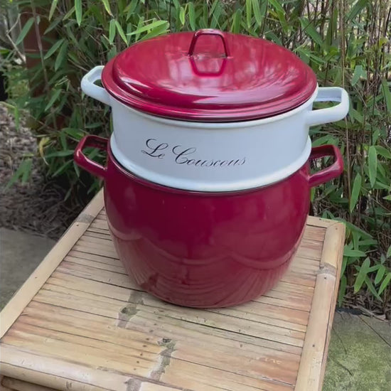 French Vintage Enamel Stockpot, Retro Couscous Steamer Saucepan Pot 10L 