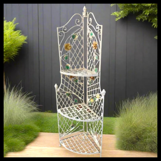 Vintage 3 Tier Garden Shelving, French Metal Folding Plant Stand, Display Shelf