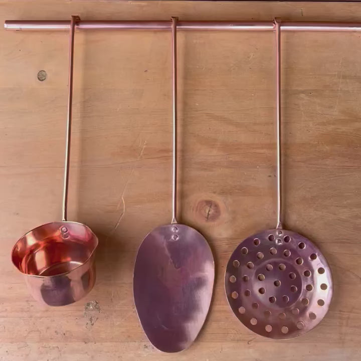 video of 3 French vintage copper utensils 