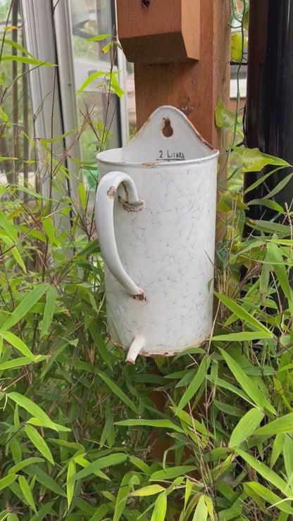 French vintage enamel irrigator pot ideal as a planter 