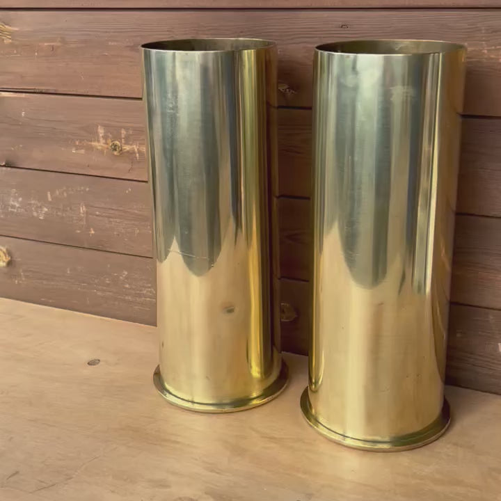 video of 2 large WW1 brass shell casings