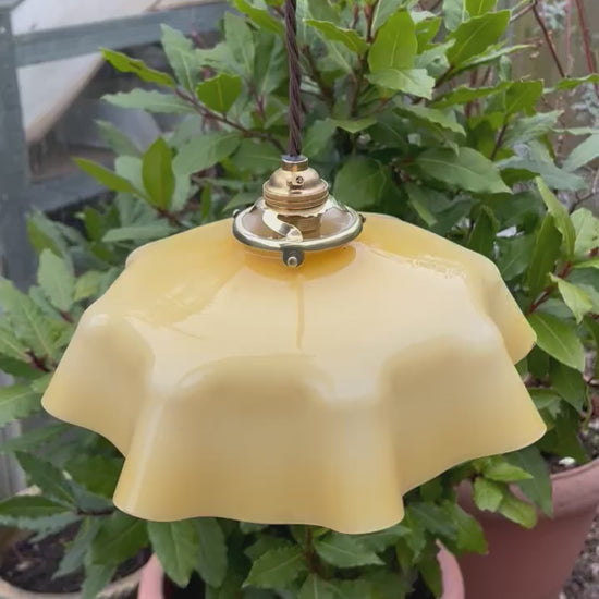 Vintage French Pendant Light, Amber Milk Glass, Hanging Interior Lampshade 