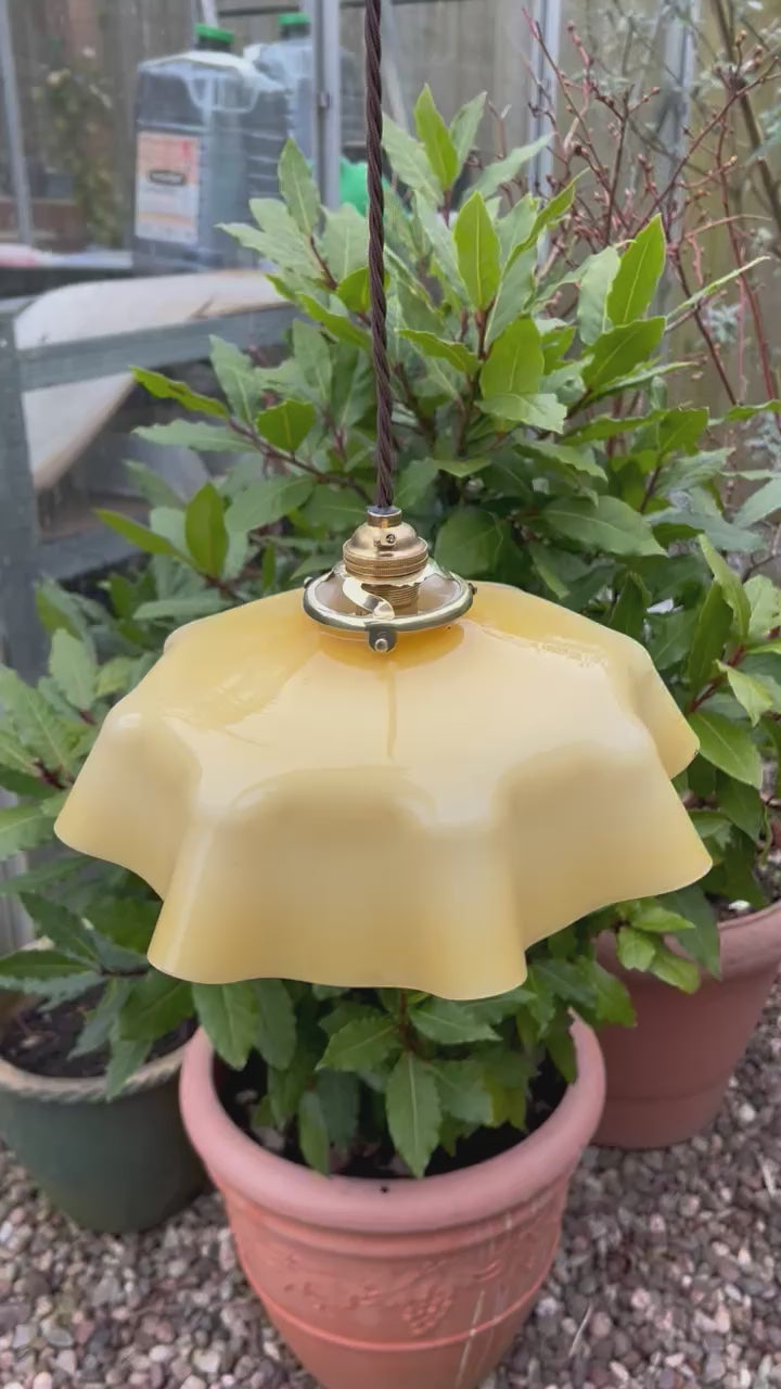 Vintage French Pendant Light, Amber Milk Glass, Hanging Interior Lampshade 