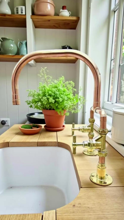 Handmade Copper & Brass Kitchen Mixer Taps – Deck Mounted Belfast Sink Faucets