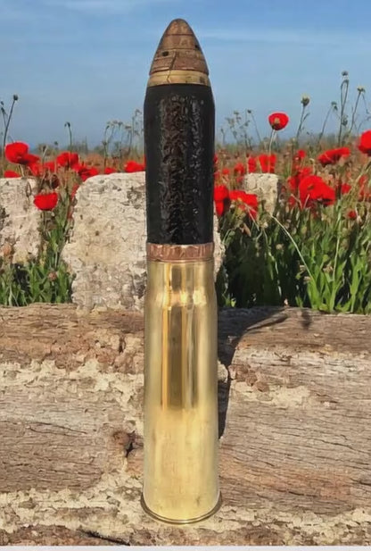 WW1 British 13 Pounder Shrapnel Shell with Brass Case – Vintage Militaria Collectible