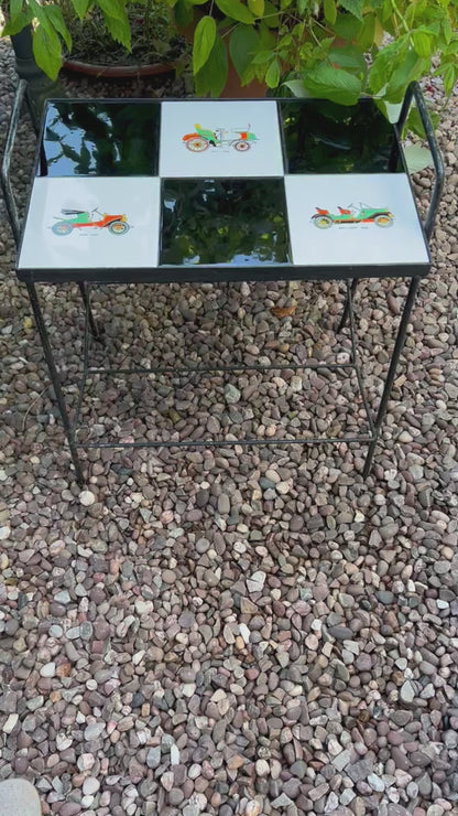 French Vintage Retro Tile Top Coffee Table, Metal Pin Legs, Mid Century