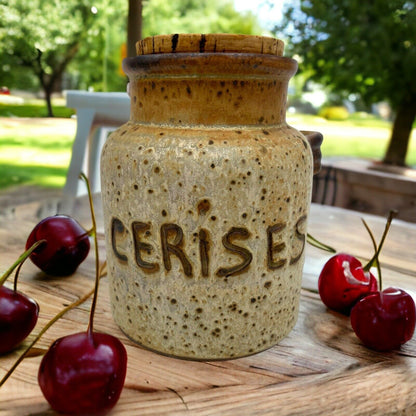 image French rustic vintage pottery cherry jar