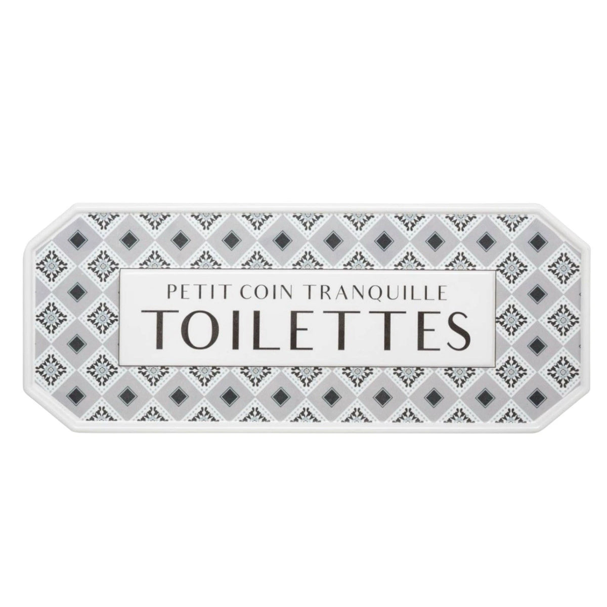 French toilettes sign with a geometric pattern on a white background