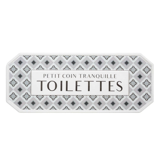 French toilettes sign with a geometric pattern on a white background