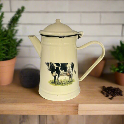 French Shabby Chic Farmhouse Style Enamel Coffee Pot, Enamel Tea Pot for sale from All Things French Sore