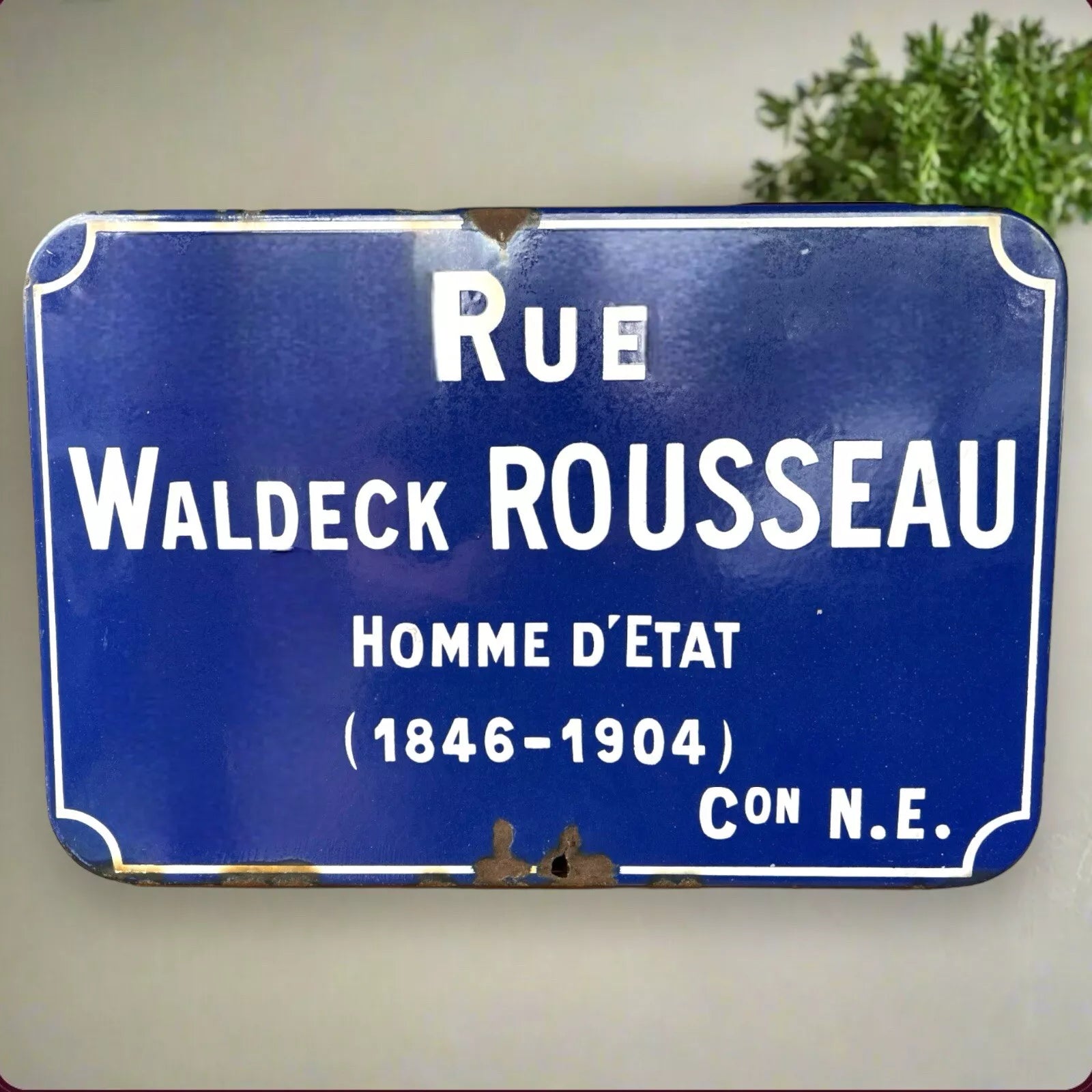 Vintage XL French street sign plaque made from blue and white vitreous enamel 