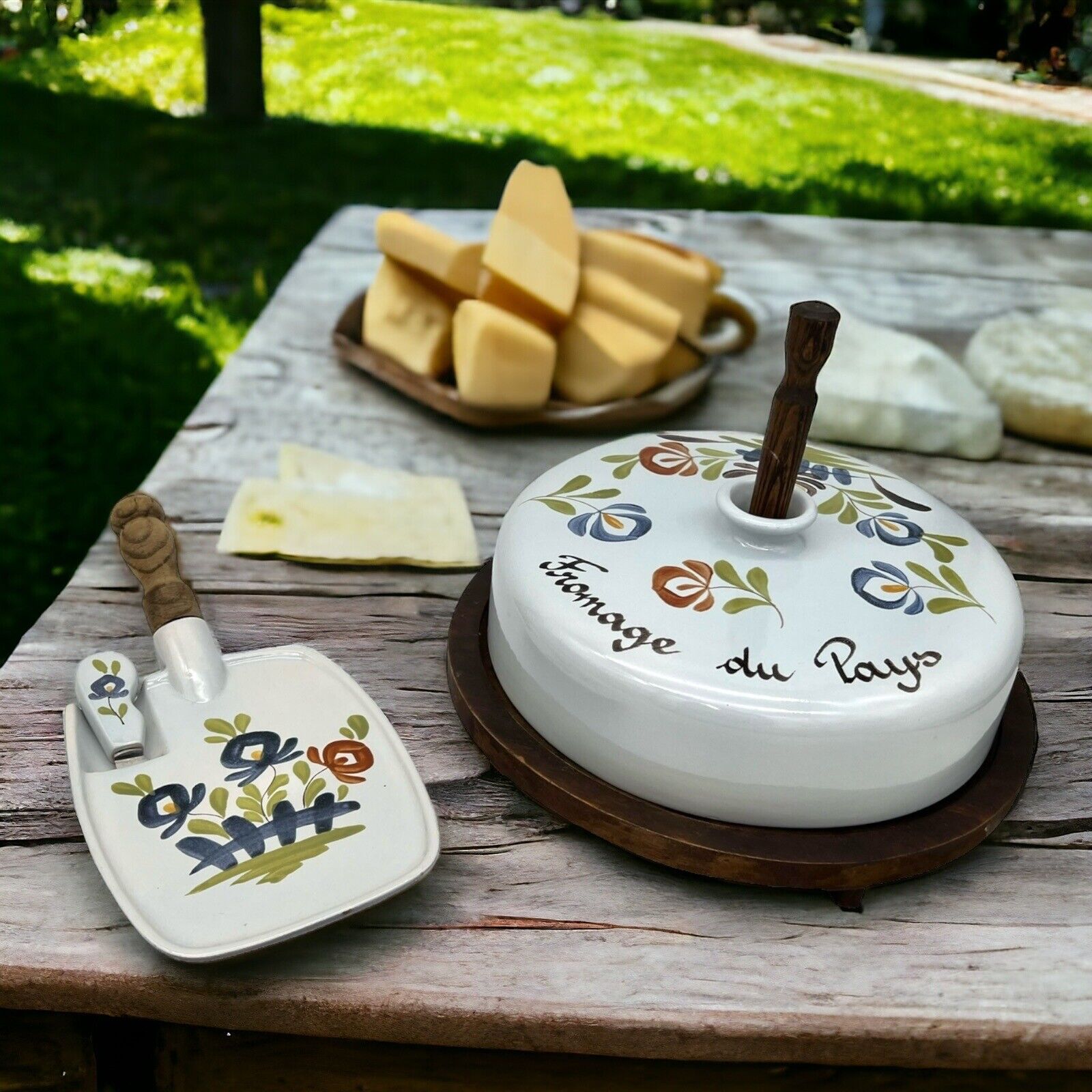 image French vintage cheese dome and butter plate set