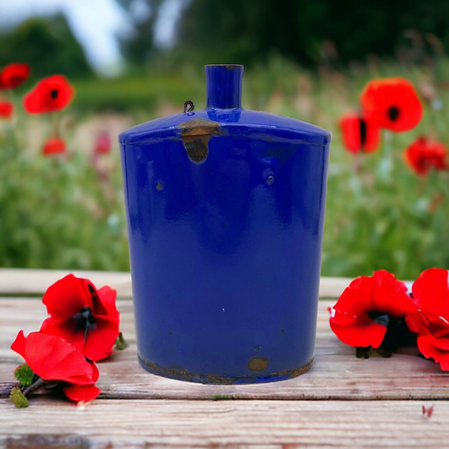 British WW1 Militaria Relic, Army Issue Blue Water Bottle, Water Canteen (C34)