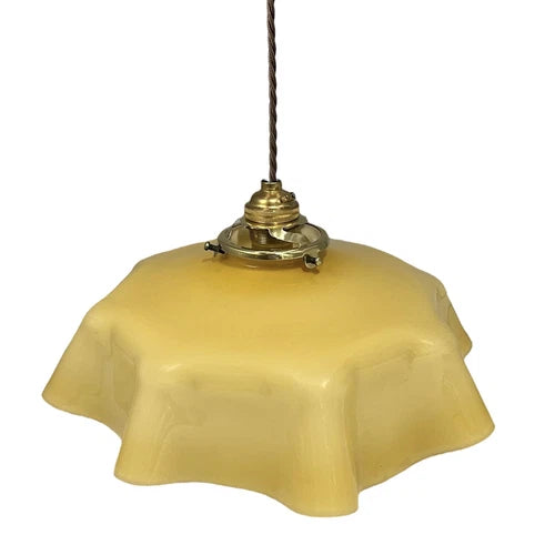 Vintage French Pendant Light, Amber Milk Glass, Hanging Interior Lampshade 