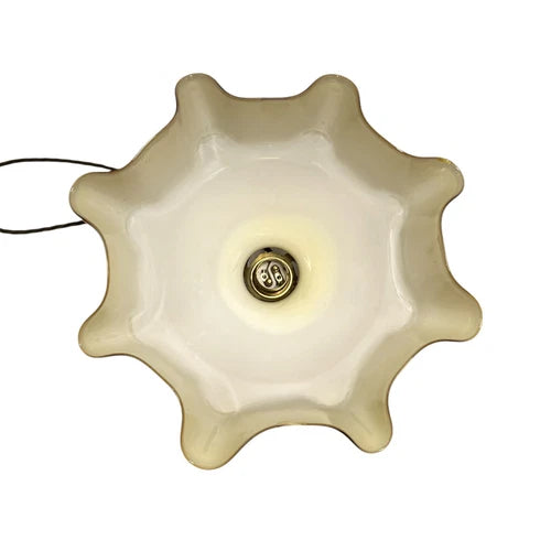 Vintage French Pendant Light, Amber Milk Glass, Hanging Interior Lampshade 