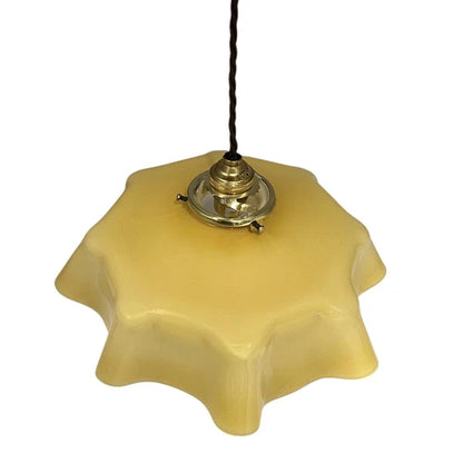 Vintage French Pendant Light, Amber Milk Glass, Hanging Interior Lampshade 